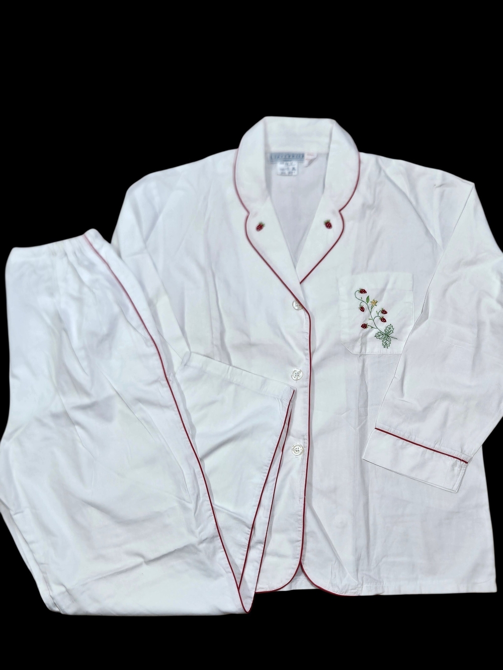 NEW Laurence L. Tavernier White Strawberries Cotton Button Front Pajamas Set L